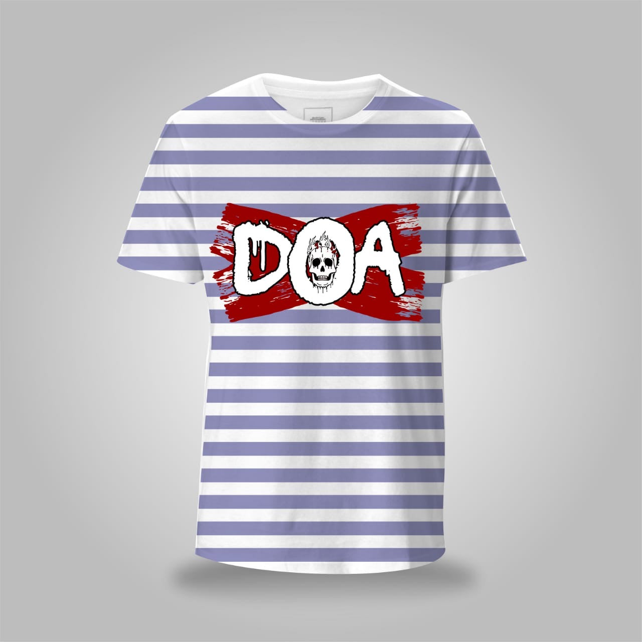 "Skull DOA Stripes" Tee – Edgy Blue Edition